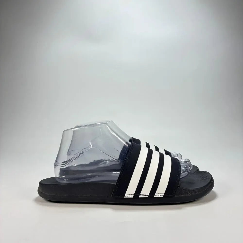 adidas Adilette Black White Athletic Comfort Slides Sandals Men's Sz 7 Women's 8